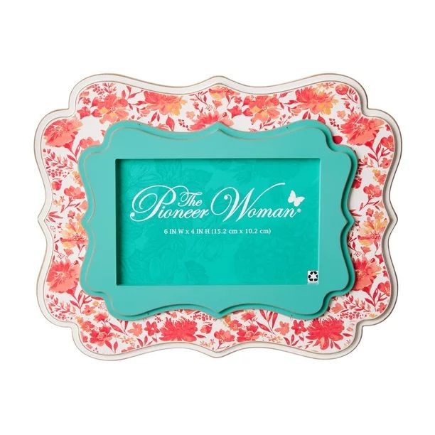 The Pioneer Woman 6x4 Coral & Teal Quatrefoil Picture Frame | Walmart (US)