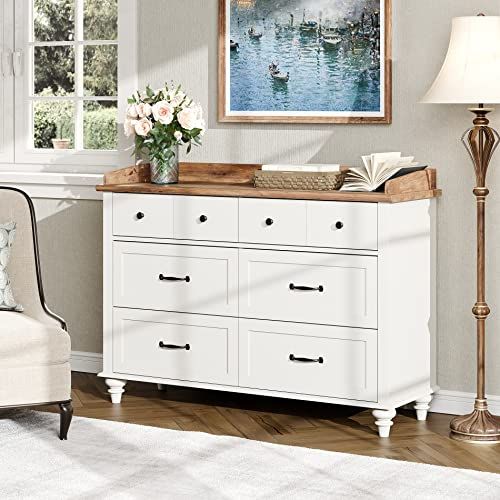 Dresser for Bedroom with 6 Drawers, White Kids Dressers with Wide Chest of Drawers, Mid Century M... | Amazon (US)