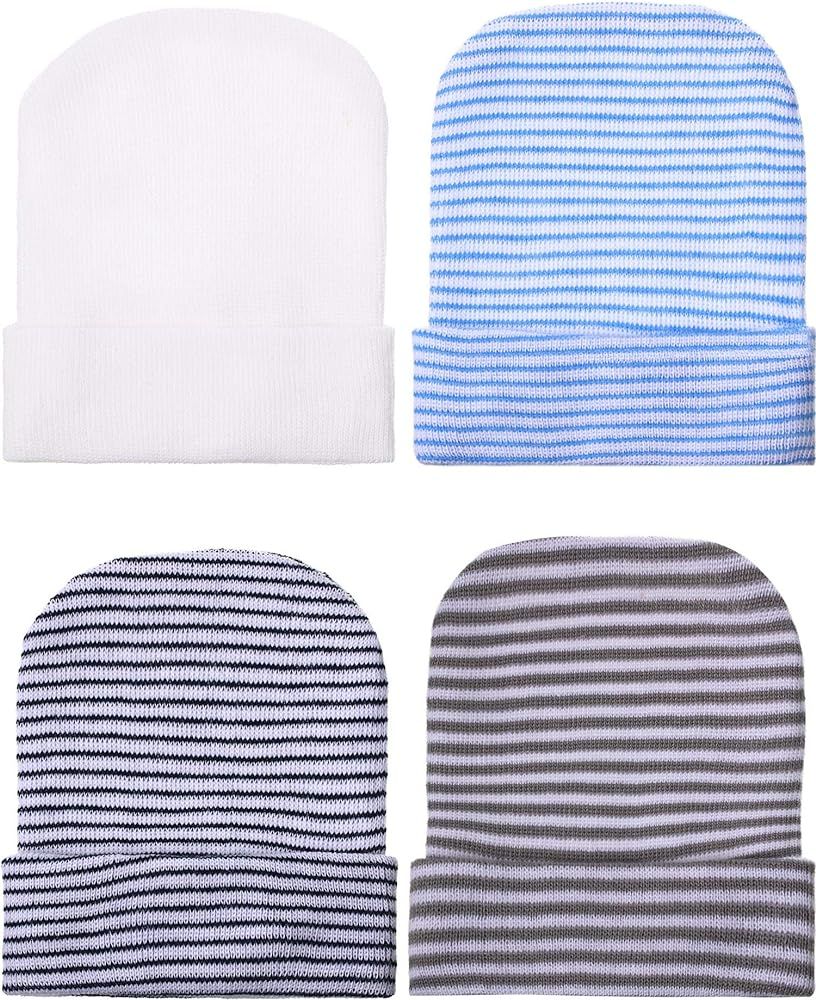 Geyoga Newborn Baby Boy Hat Newborn Beanie Stripes Hat Toddler Soft Cute Knit Hat Infant Cotton Caps | Amazon (US)