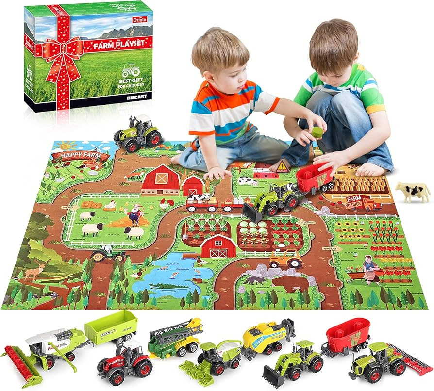 Oriate Farm Tractor Toys Vehicle with Farm Animals & Activity Play Mat, 38Pcs Educational Realist... | Amazon (US)