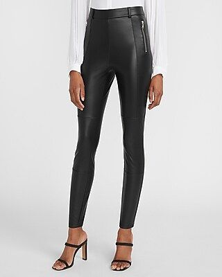 High Waisted Vegan Leather Zip Front Leggings | Express