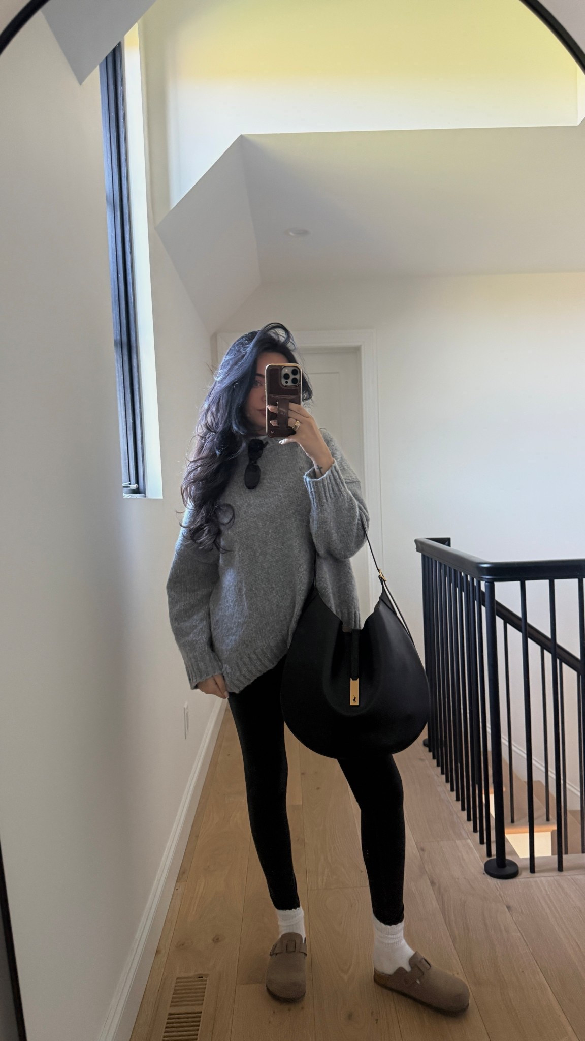 Wearing a size small in the sweater & leggings! This sweater comes in 4 other colors too. NOT itchy either 