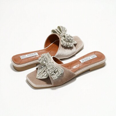 Ribbona Rhinestone Bow Slide Sandals | SHEIN