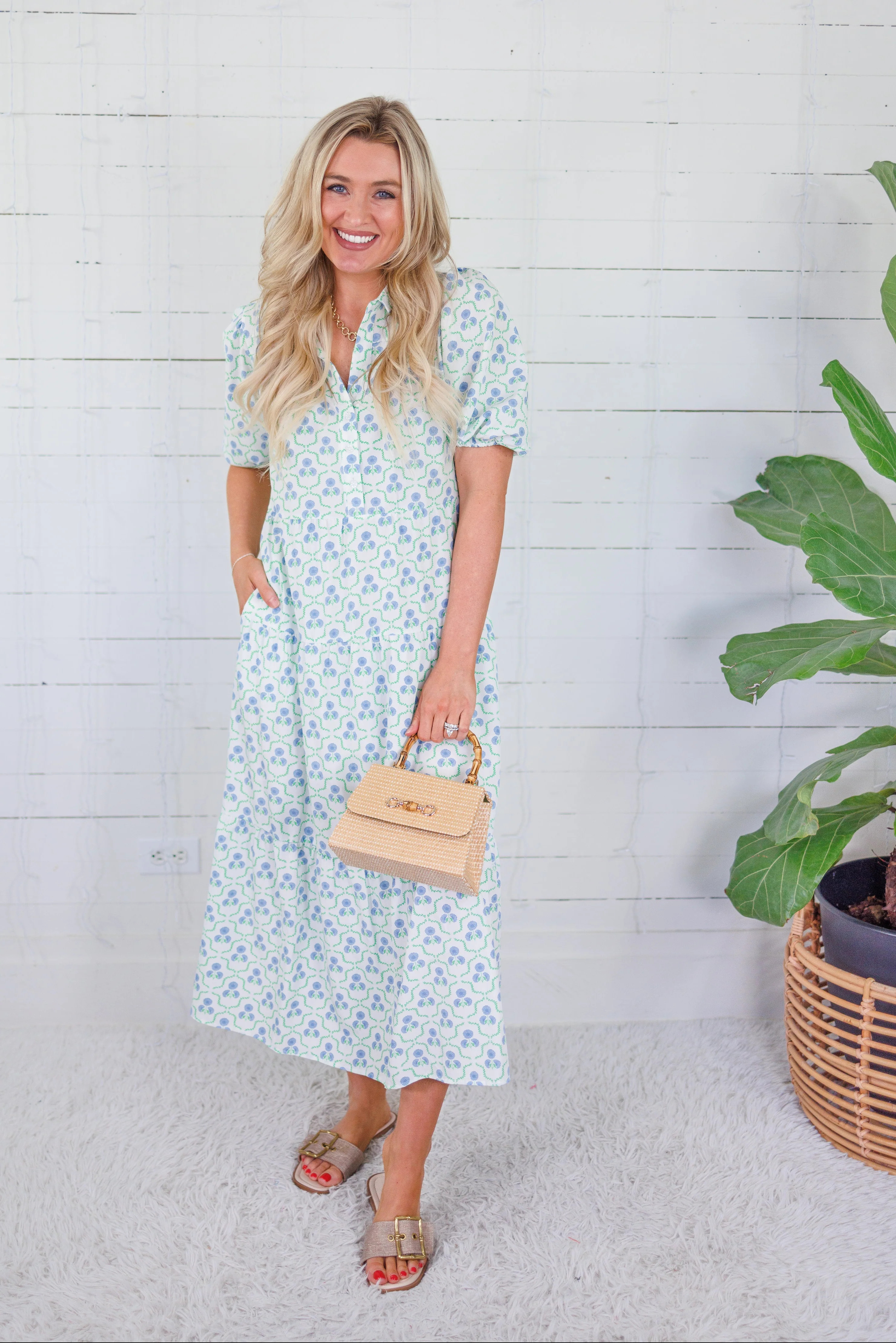 Eloise Sweetbriar Blue Lattice Maxi Dress Mary Square | Clover and Bee | Clover + Bee