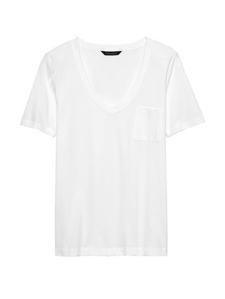 Banana Republic Womens SupimaÂ® Cotton Pocket V-Neck T-Shirt White Size L | Banana Republic US