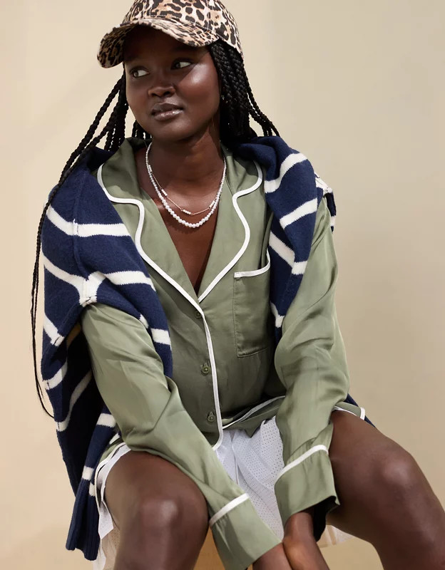 Aerie Off-Duty Satin Piping Shirt | Aerie