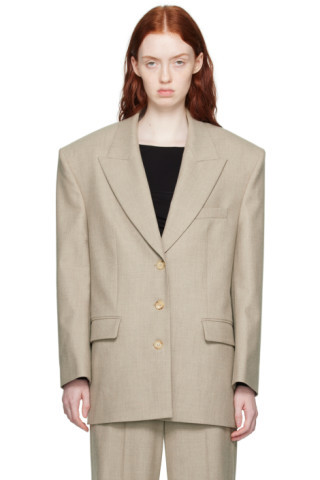 Taupe Peaked Lapel Blazer | SSENSE