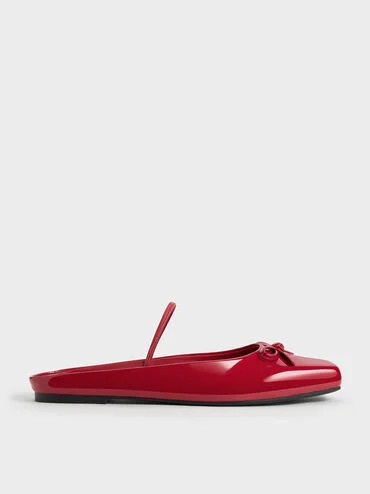 Bow Square-Toe Ballet Mules
 - Red | Charles & Keith UK