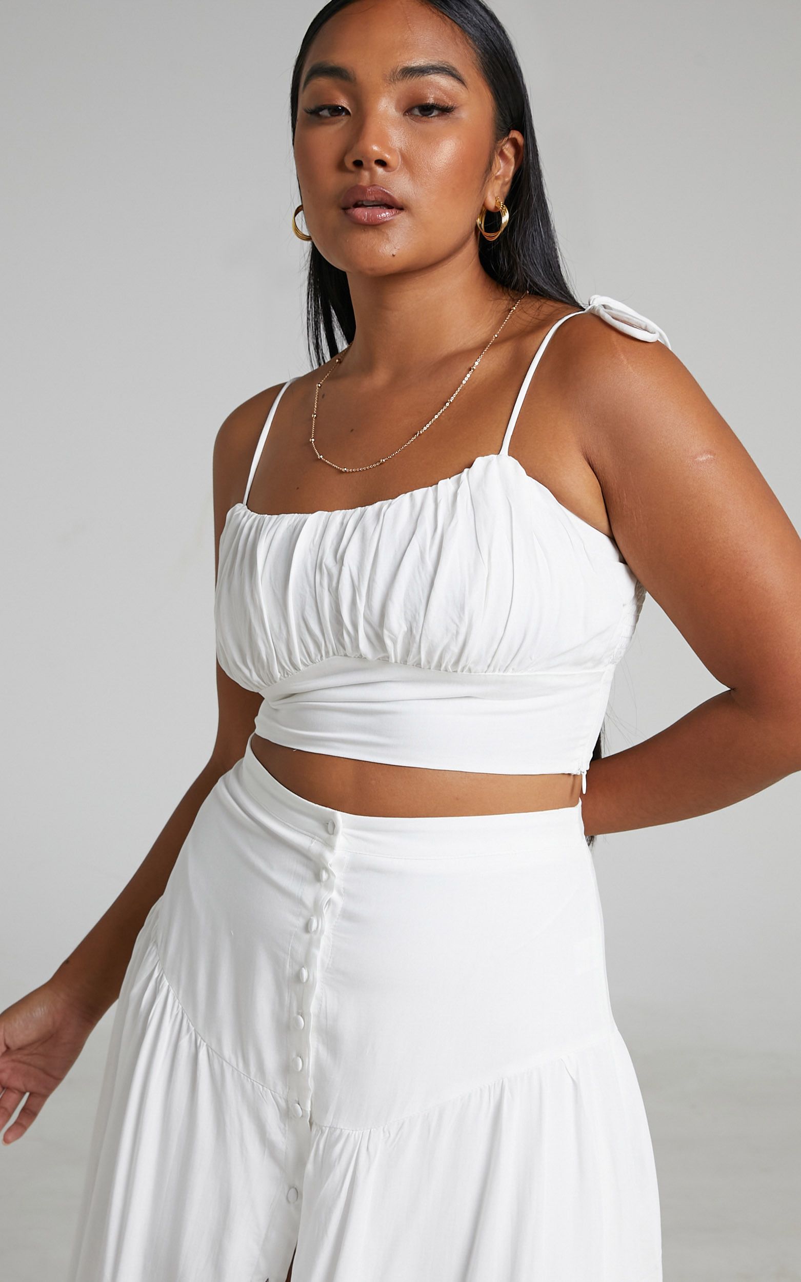 Jaye Ruched Bust Crop Top in Off White | Showpo | Showpo - deactived