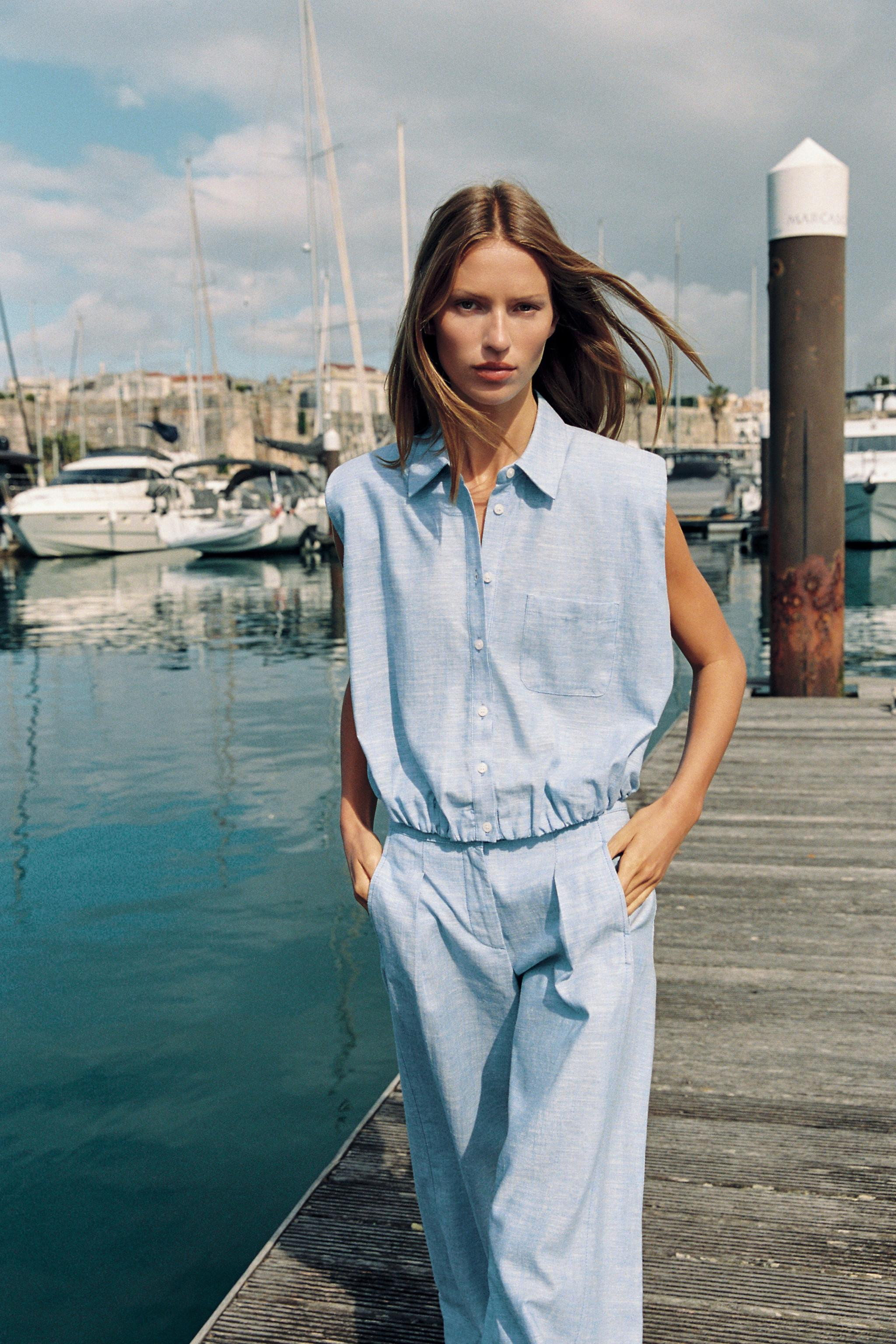 LINEN SHOULDER PAD PUFF TOP | Zara US