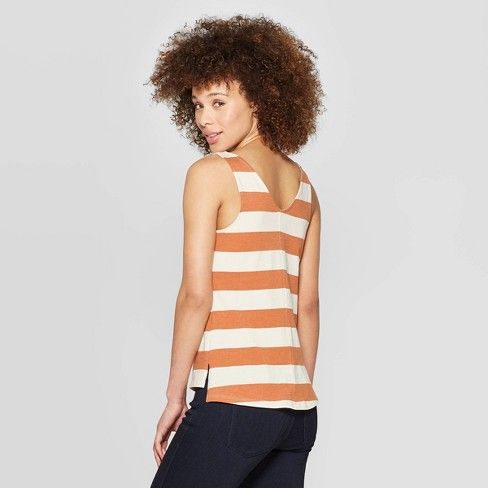 Women's Striped Button Front Scoop Neck Tank Top - Universal Thread™ White/Orange | Target
