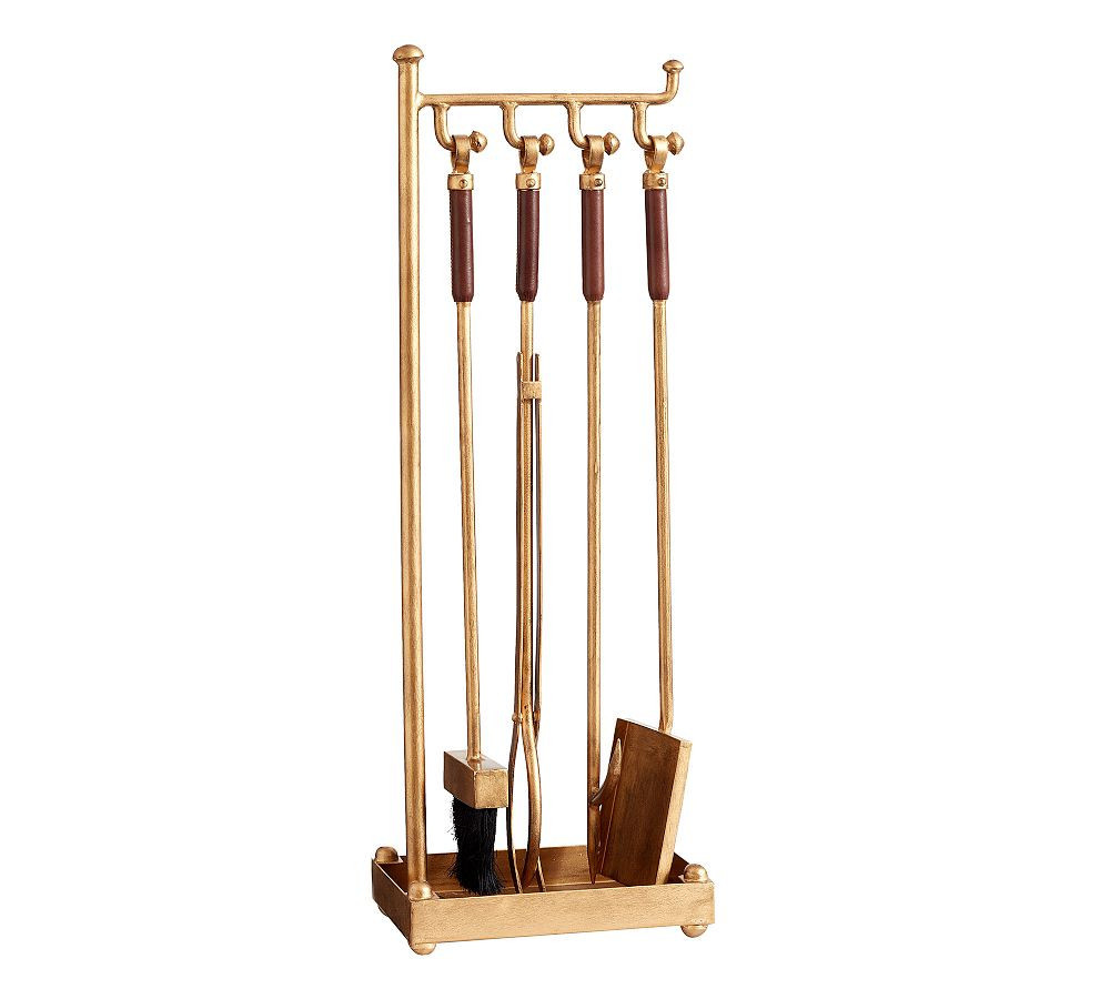 Industrial 5-Piece Fireplace Tool Set - Brass | Pottery Barn (US)
