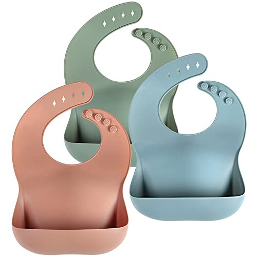 Silicone Baby Bibs for Babies & Toddlers Set of 3, BPA Free Unisex Soft Adjustable Fit Waterproof... | Amazon (US)