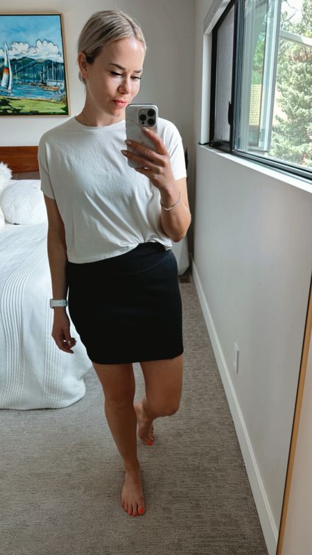Love the black version of this scuba skirt. So cute and the high waist and side ribbing are flattering on the hips 🙌. Wearing a small. Comes in 4 colors. 

#LTKcanada #LTKsummer #LTKspring