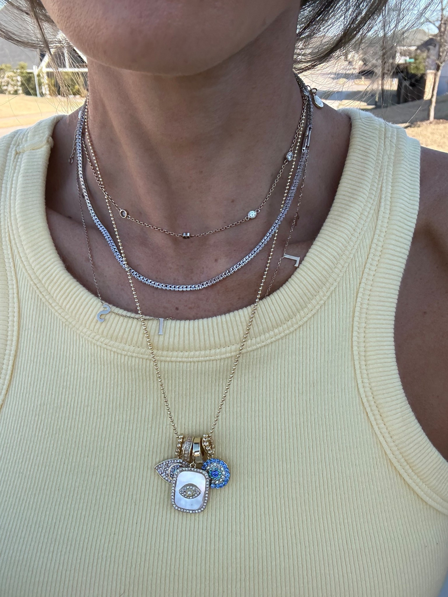 Tennis necklace and evil eye long necklace I love 