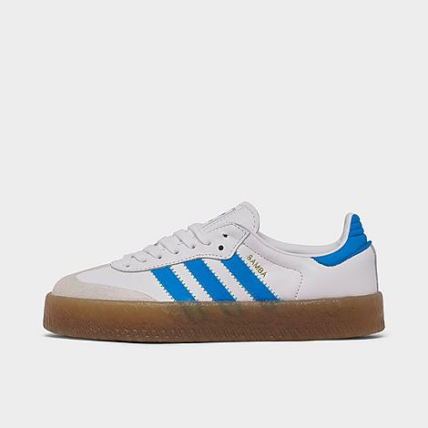 adidas Girls' Big Kids Originals Sambae Casual Shoes in White/Bright Blue/Gold Metallic Size: 6.0 | Finish Line (US)