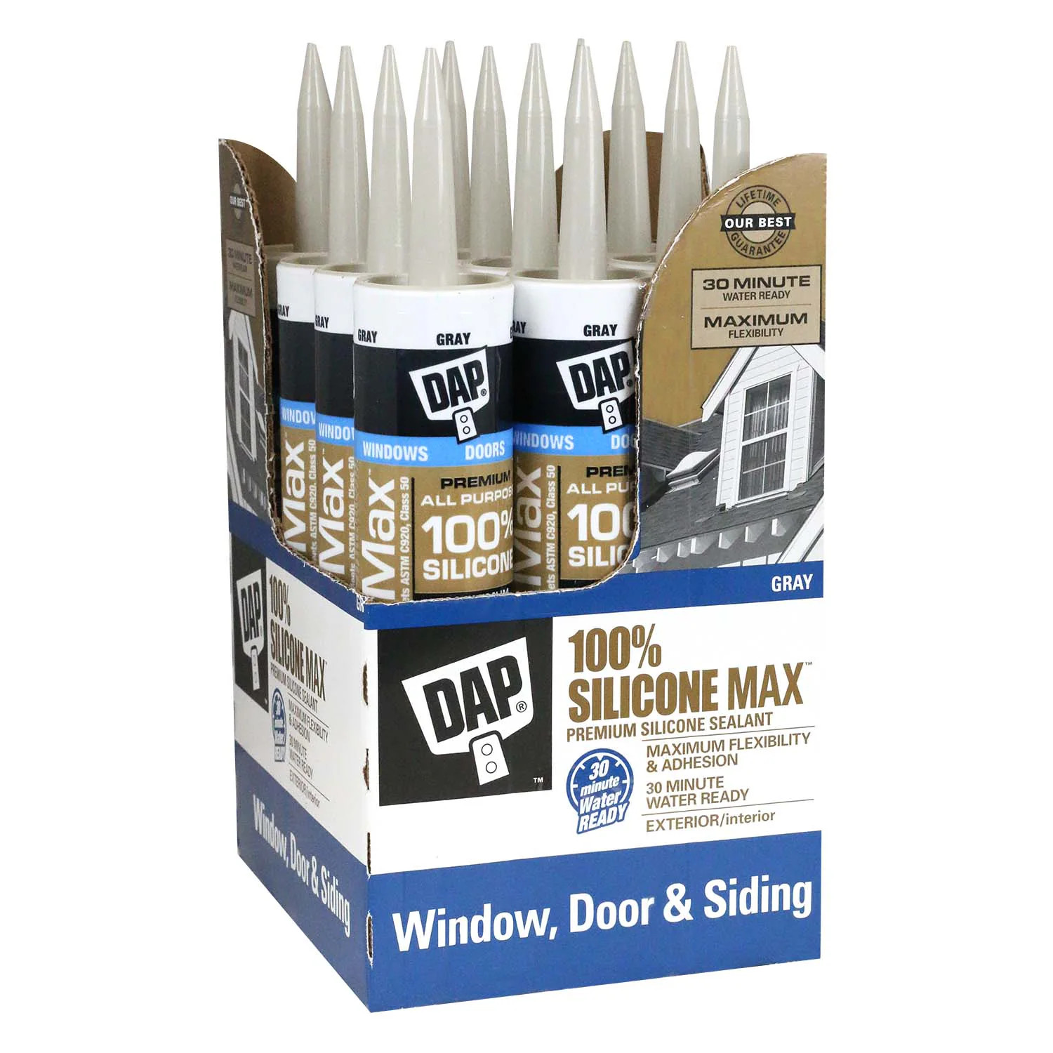 DAP Silicone Max 12 -Pack 10.1-oz Window and Door Gray Silicone Caulk Rubber one_size | 7079808787SOS | Lowe's