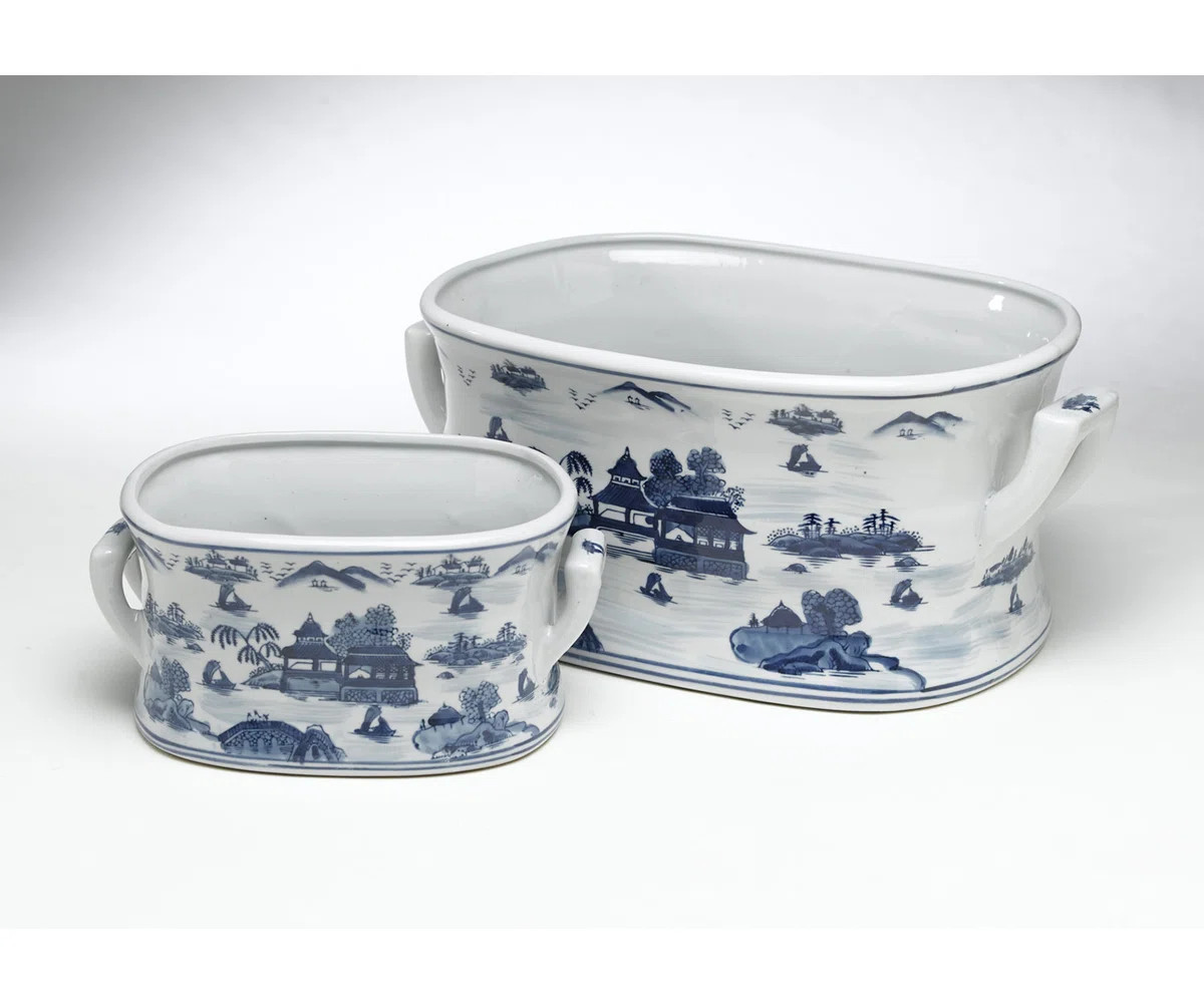 Willow Pattern 2-Piece Pot Planter Set | Wayfair North America