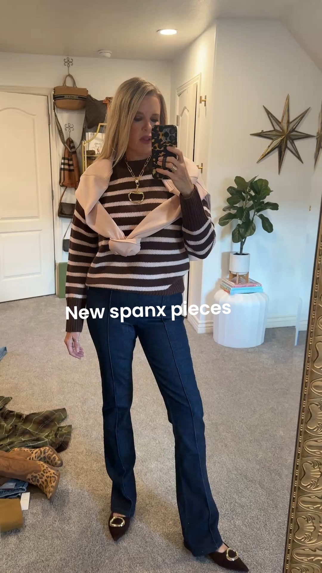 Outfit of the day .. fall inspo

New fall pieces 

Spanx brown and pink stripe sweater, so soft and so cozy, fits tts 

Spans front seem denim in a dark wash and so slimming, a little flat or  fits tts I am in small and has a control tummy panel 

Over shoulder air essentials crew neck sweatshirt tts 

Spanx discount code:
Save 10% with code Deardarcyxspanx 

Suede gold buckle mule slides Steve Madden tts 

Suede fridge suede bag $30 

Gold later hoops 
And an amazing statement necklace horsebit gold handmade necklace under $60 


#LTKOver40 #LTKStyleTip #LTKSaleAlert