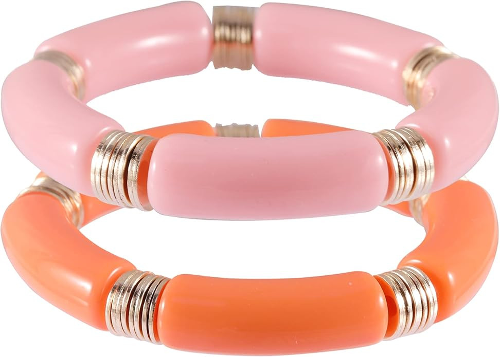 PIPITREE Bamboo Tube Bangles Bracelet For Women ，Chunky Curved Stacking Clear Acrylic Colorful ... | Amazon (US)