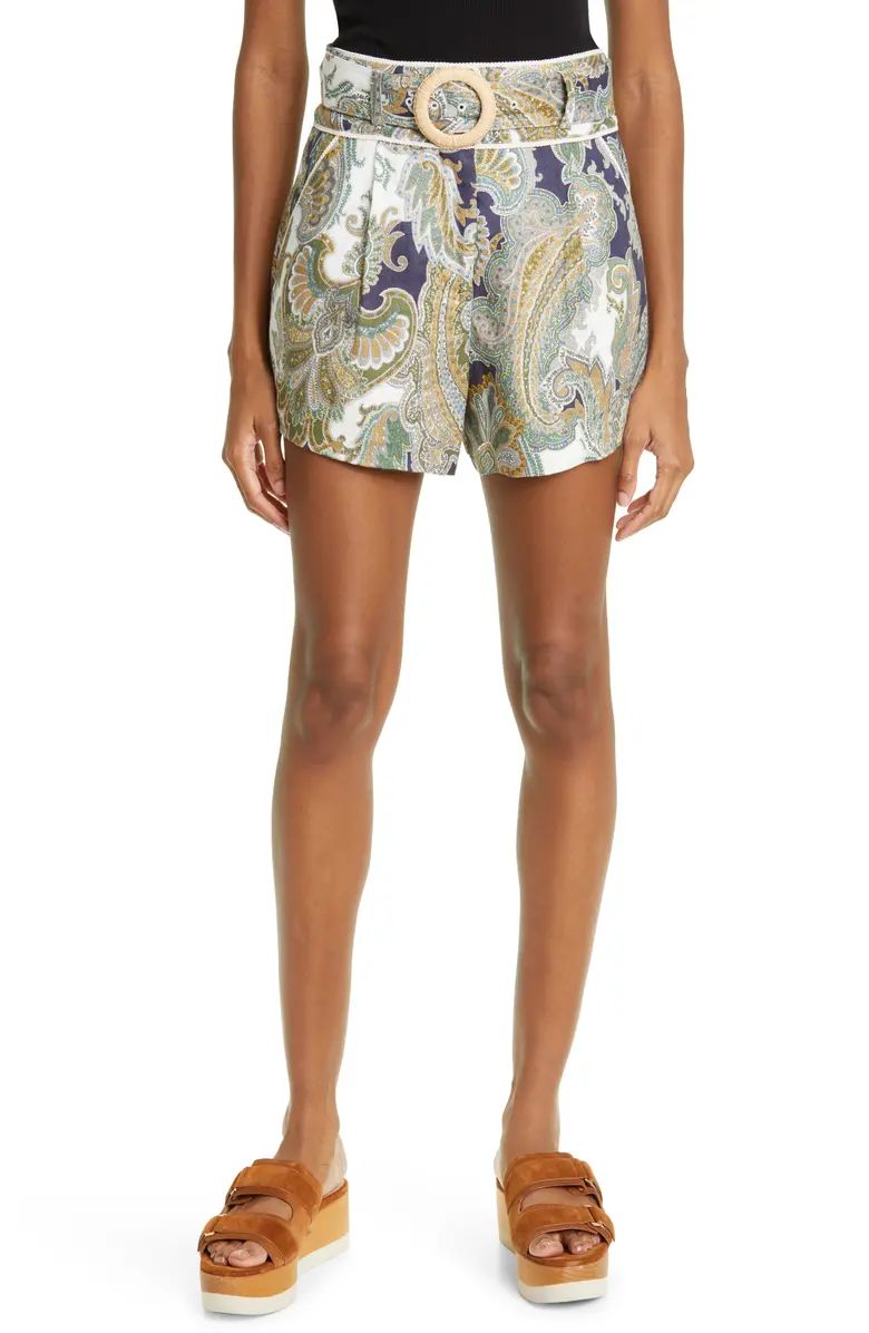 Hobbes Paisley Belted Linen Shorts | Nordstrom