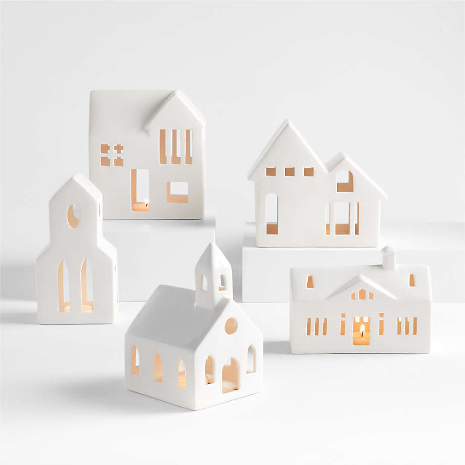 White Ceramic Christmas Houses, Set of 5 + Reviews | Crate & Barrel | Crate & Barrel