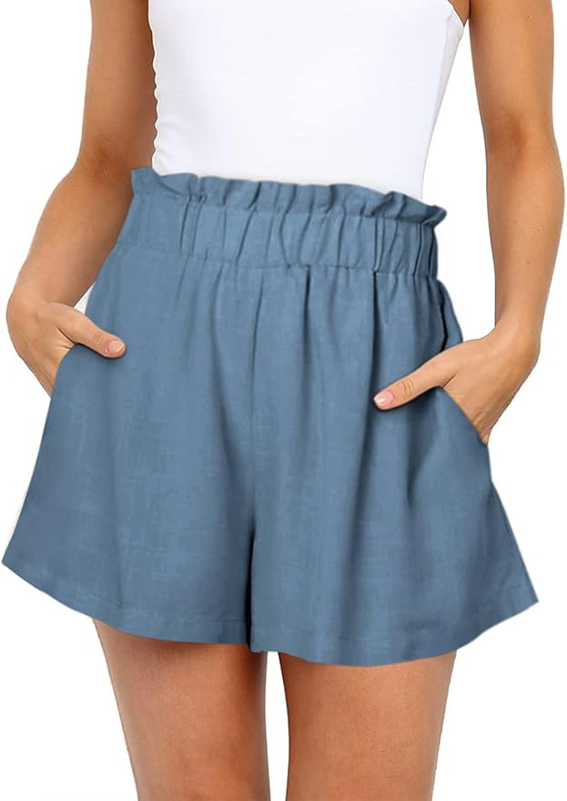NIMIN Linen Shorts for Women Casual Summer High Waisted Beach Shorts with Pockets | Amazon (US)