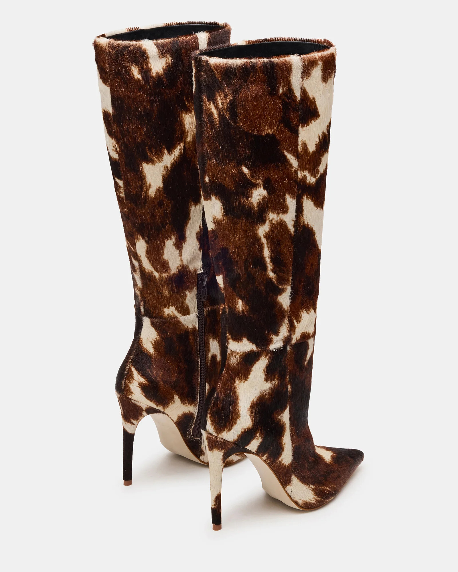 NITRO Brown Cow Print Pointed-Toe Stiletto Heel Knee-High Women's Boots | Steve Madden (US)