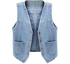 SCOFEEL Women's Sleeveless Jean Jacket Button Down V-Neck Washed Denim Vests | Amazon (US)