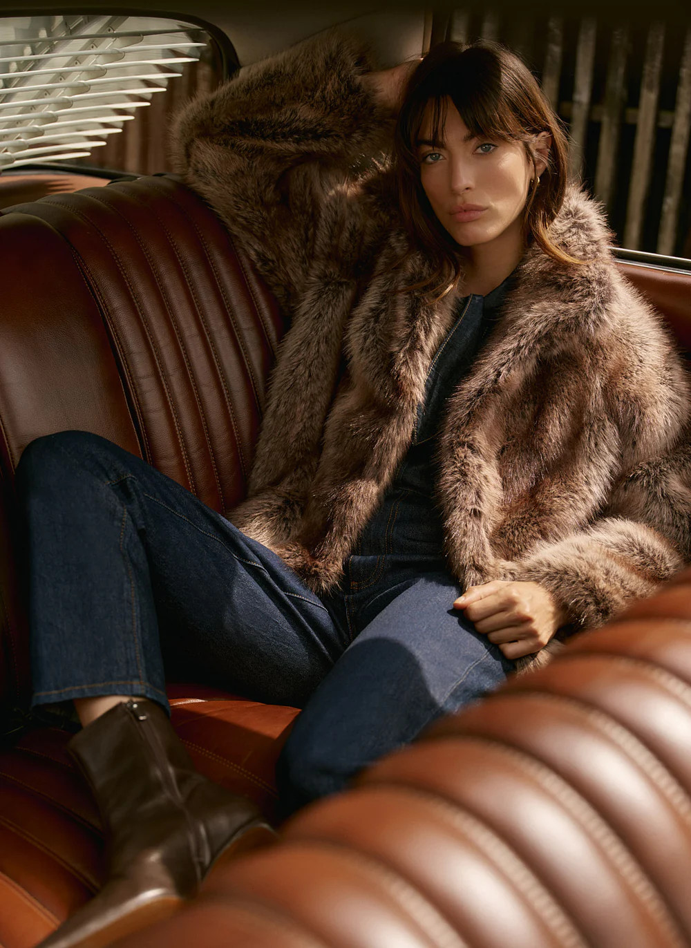 Neutral Faux Fur Cropped Jacket | Mint Velvet