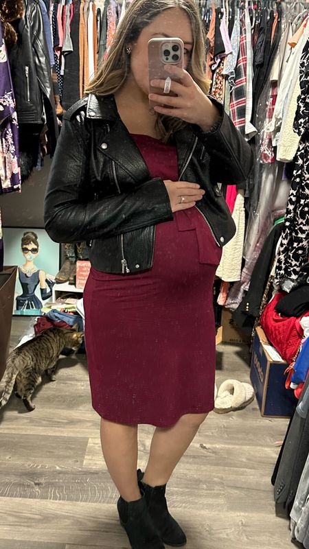 Another great maternity dress! So comfy. Sized up to XL for a more relaxed fit. Currently in third trimester and 5'8"! Perfect dress for holiday events  

#LTKworkwear #LTKbump #LTKHoliday