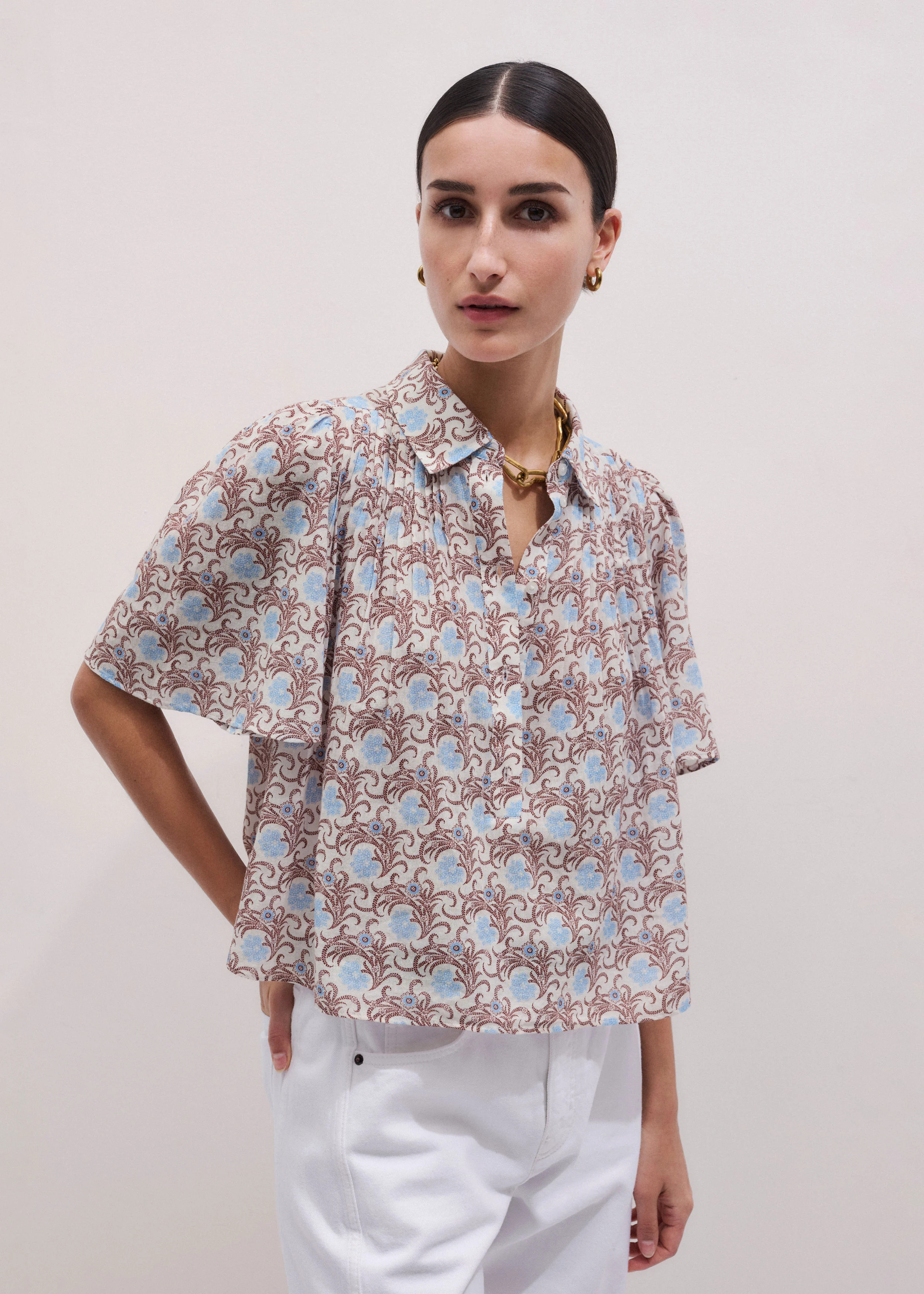Women's White Pintuck Swing Blouse | ME+EM | ME+EM US