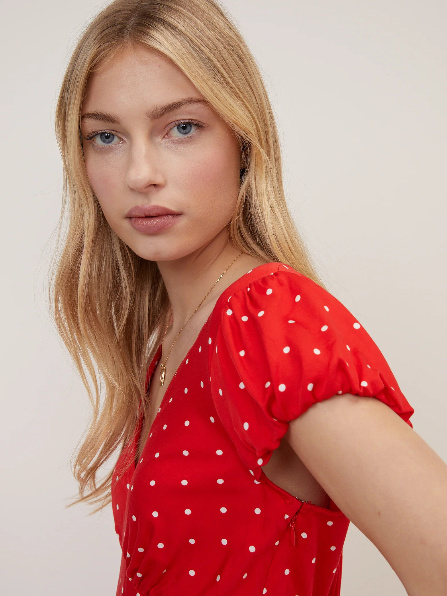 Red Polka Dot V Neck Lina Midi Dress | Nobody's Child