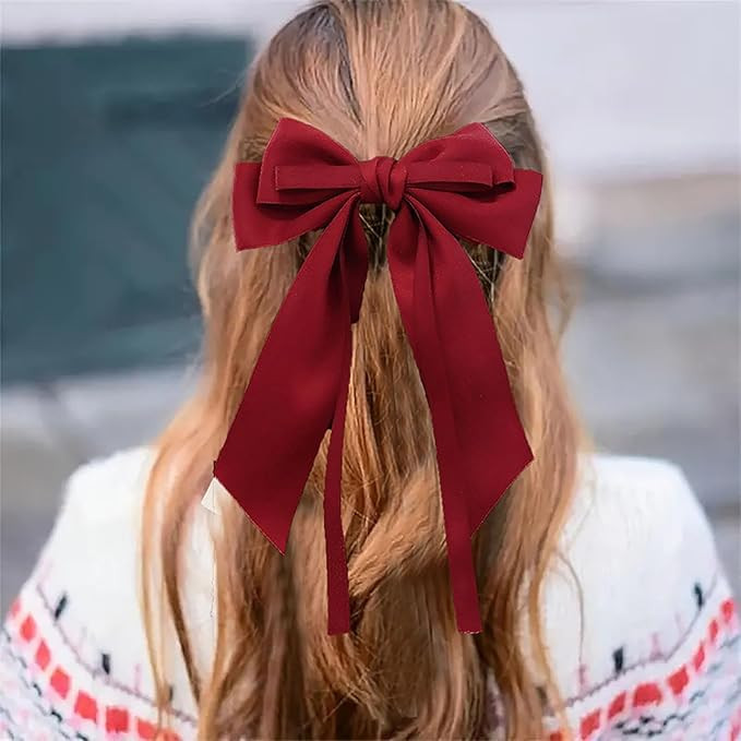 Hair Ribbons Bow Clips Large Satin Bow Barrettes Silky Satin Hair Bow Clips Red Bowknot Hair Clip... | Amazon (US)