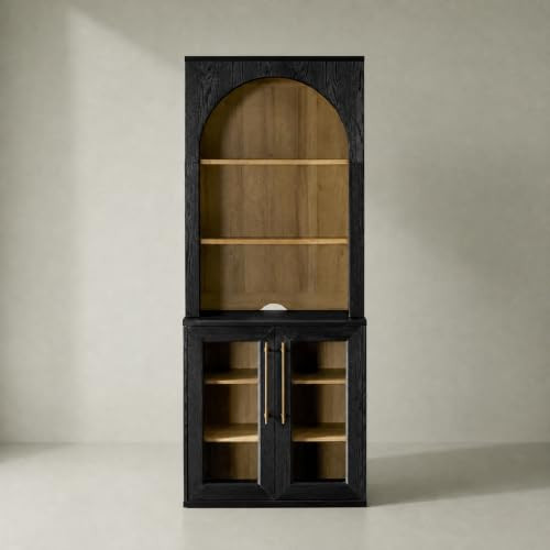 mopio Blake Storage Cabinet with Hutch, Sideboard Buffet Cabinet with Storage, Kitchen Pantry Organizer, Coffee Bar Station, Trophy Display Case with Door & Shelf for Living Room (Black Oak Acrylic) | Amazon (US)