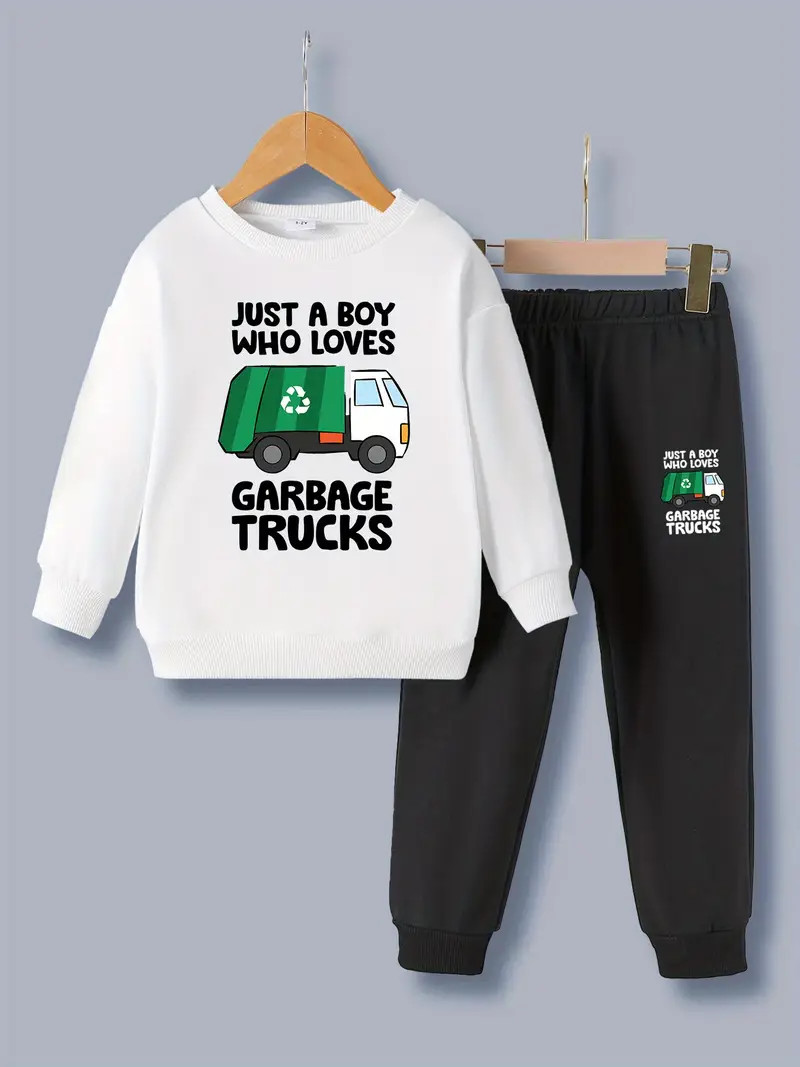 Boys A Boy Loves Garbage Truck Letter Print Creative Long - Temu Australia | Temu Affiliate Program