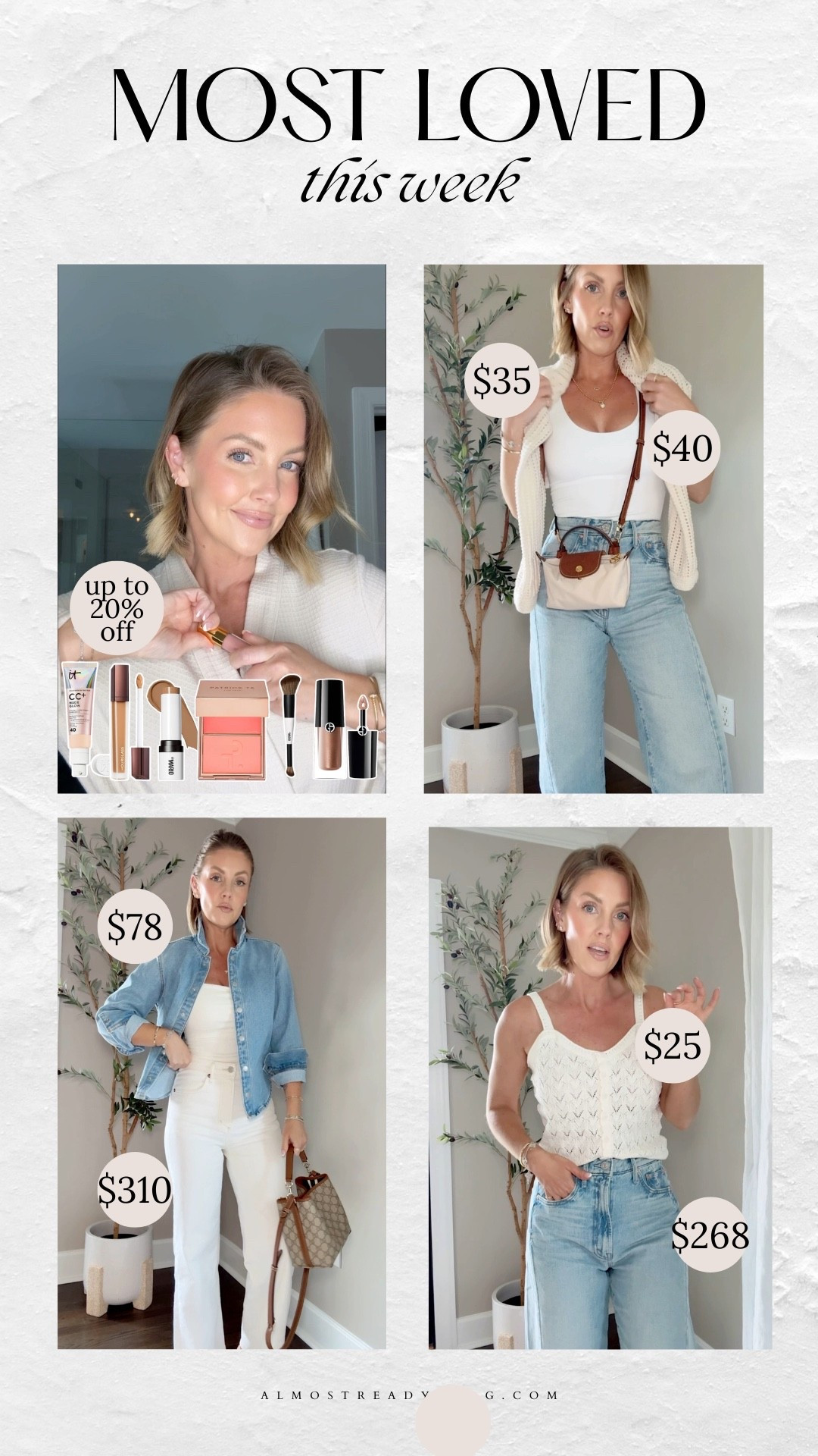 MOST LOVED THIS WEEK
Sephora Savings Event, 20% off Rouge, 15% off VIB, 10% off Insider, 30% off Sephora Collection, code SPRINGSALE - 
CC cream: Ligh cool
Concealer: Silk
Cream contour: Light
Powder bronzer: 100
Powder: Translucent 
Blush: Soft launch
Brow products: Taupe/Blonde
Eye tint: 18
Mascara: Brown
Lip liner: Medium
Lipstick: 220
Gloss: Date Nightt
 
spring casual look, church outfit, casual chic, crochet top, denim short, amanda west, almostreadyblog

#LTKBeauty #LTKOver40 #LTKSaleAlert