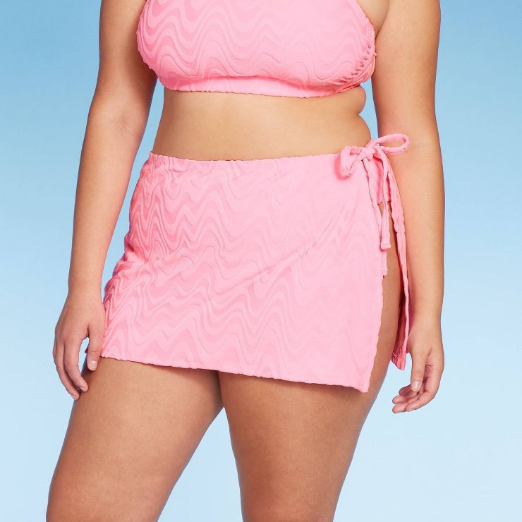 Women's Wavy Terry Textured Side-Tie Skirt Swimsuit Cover Up - Wild Fable™ Light Pink | Target