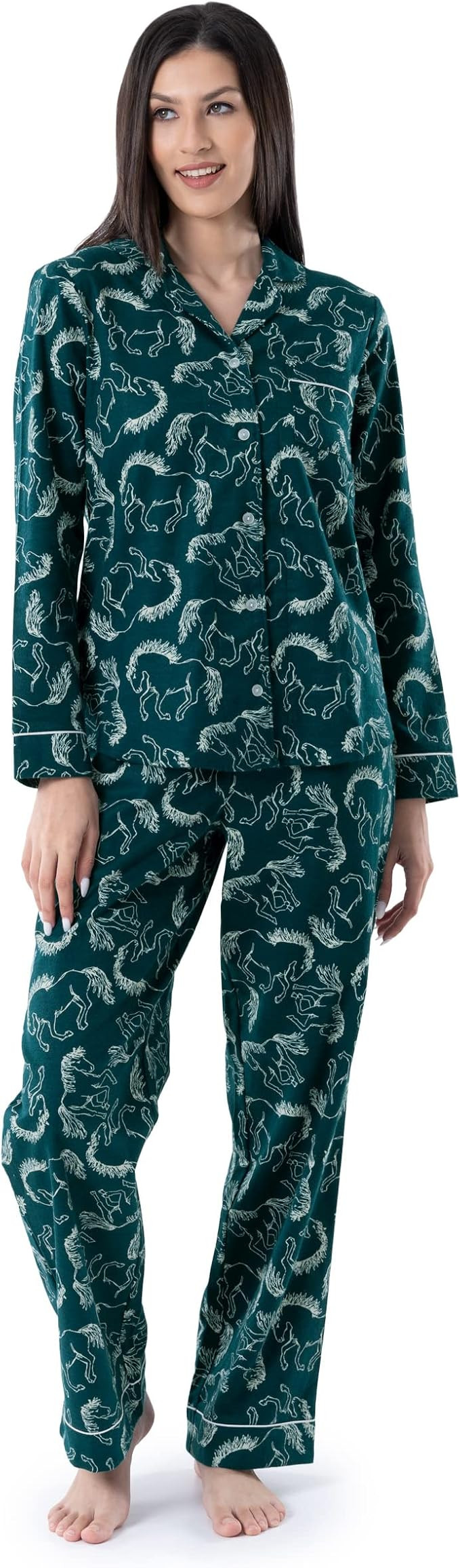 Wrangler womens Long Sleeve Flannel Top and Pant Pajama Set | Amazon (US)