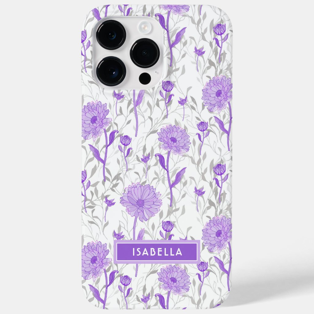 Floral Modern Girly Purple Flowers Stylish Name Case-Mate iPhone Case | Zazzle