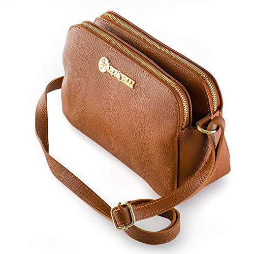 Baroncelli Crossbody Bag Made in Italy with Long Stripe Genuine Italian Soft Leather Brown | Amazon (US)