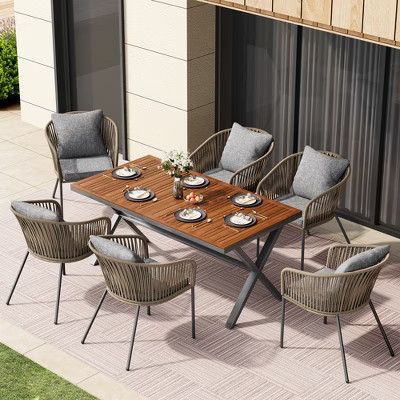 ELJGET 7 Pieces Patio Dining Set, All-Weather Outdoor Furniture Set with Dining Table and Chairs for Garden, Backyard, Balcony, Grey | Target