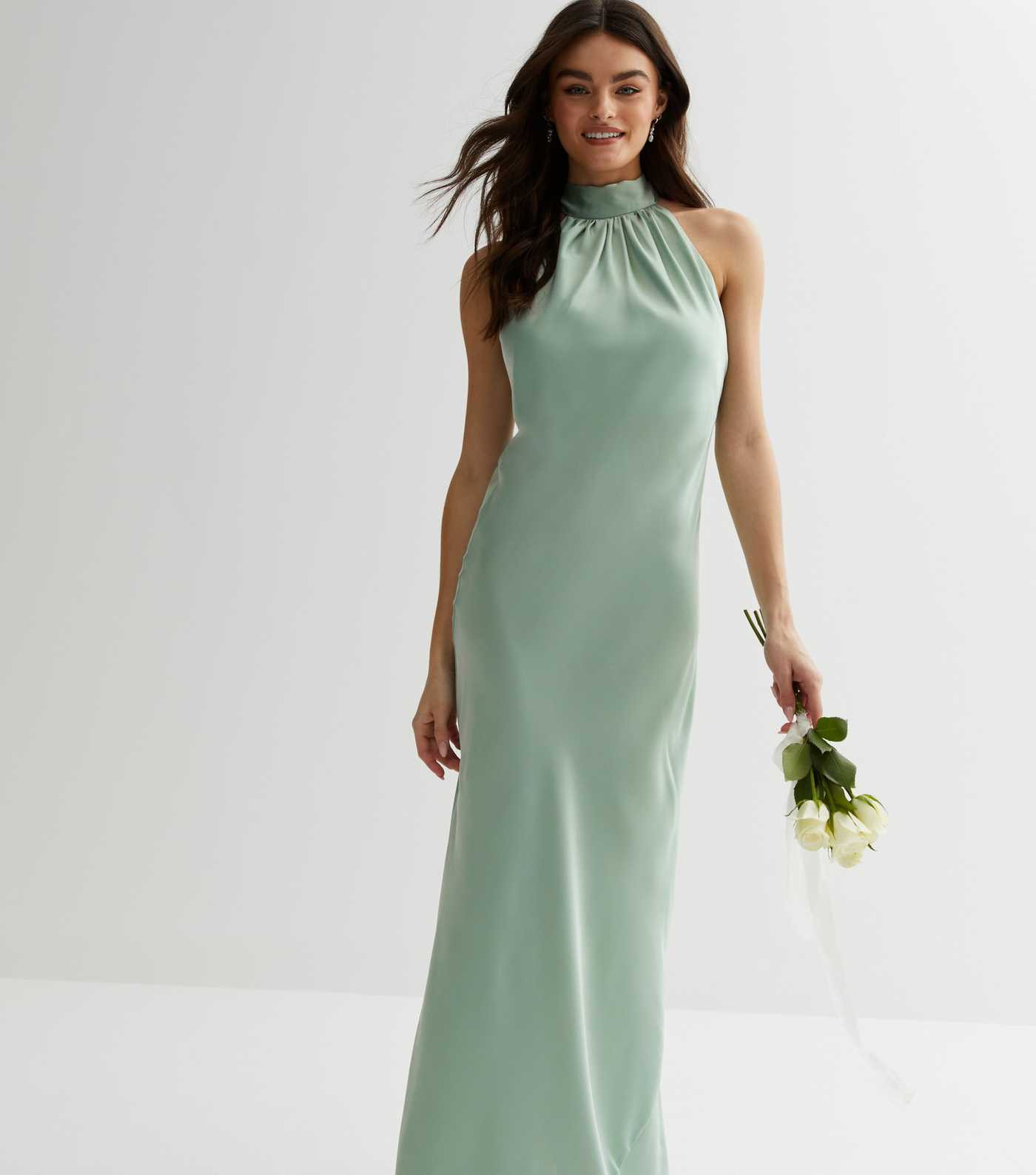Light Green Satin Halter Maxi Dress
						
						Add to Saved Items
						Remove from Saved Items | New Look (UK)