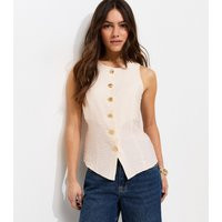 Women's Petite White Textured Button Waistcoat New Look | New Look (UK)