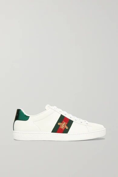 Gucci - Ace Watersnake-trimmed Embroidered Leather Sneakers - White | NET-A-PORTER (UK & EU)