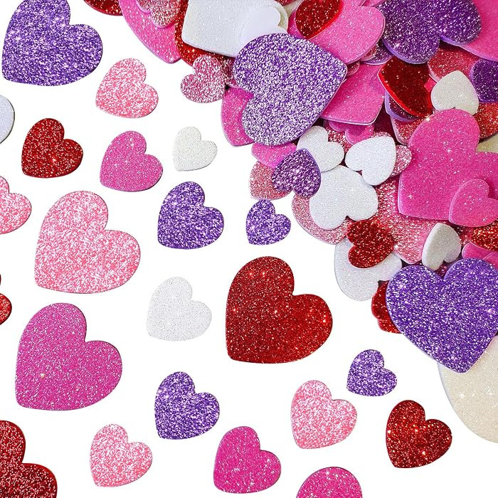 180 Pcs Valentine Foam Heart Stickers Self-Adhesive Heart Shaped Glitter Craft Stickers for Valen... | Amazon (US)