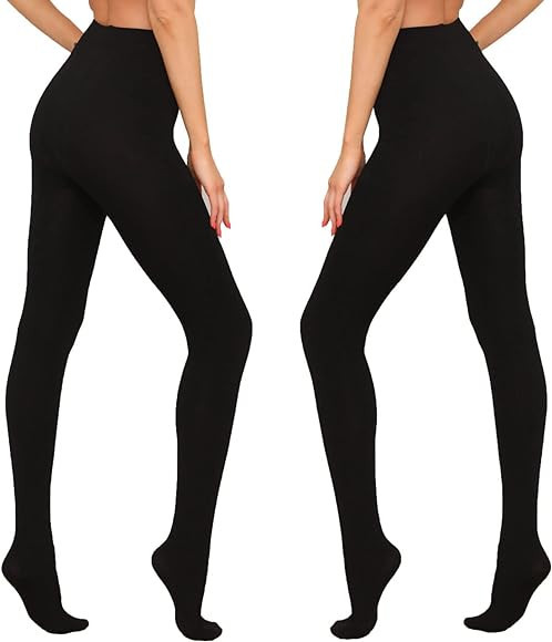 HA WA Fleece Lined Tights for Women, 2 Pairs Opaque Warm Tights with Control Top Pantyhose | Amazon (US)