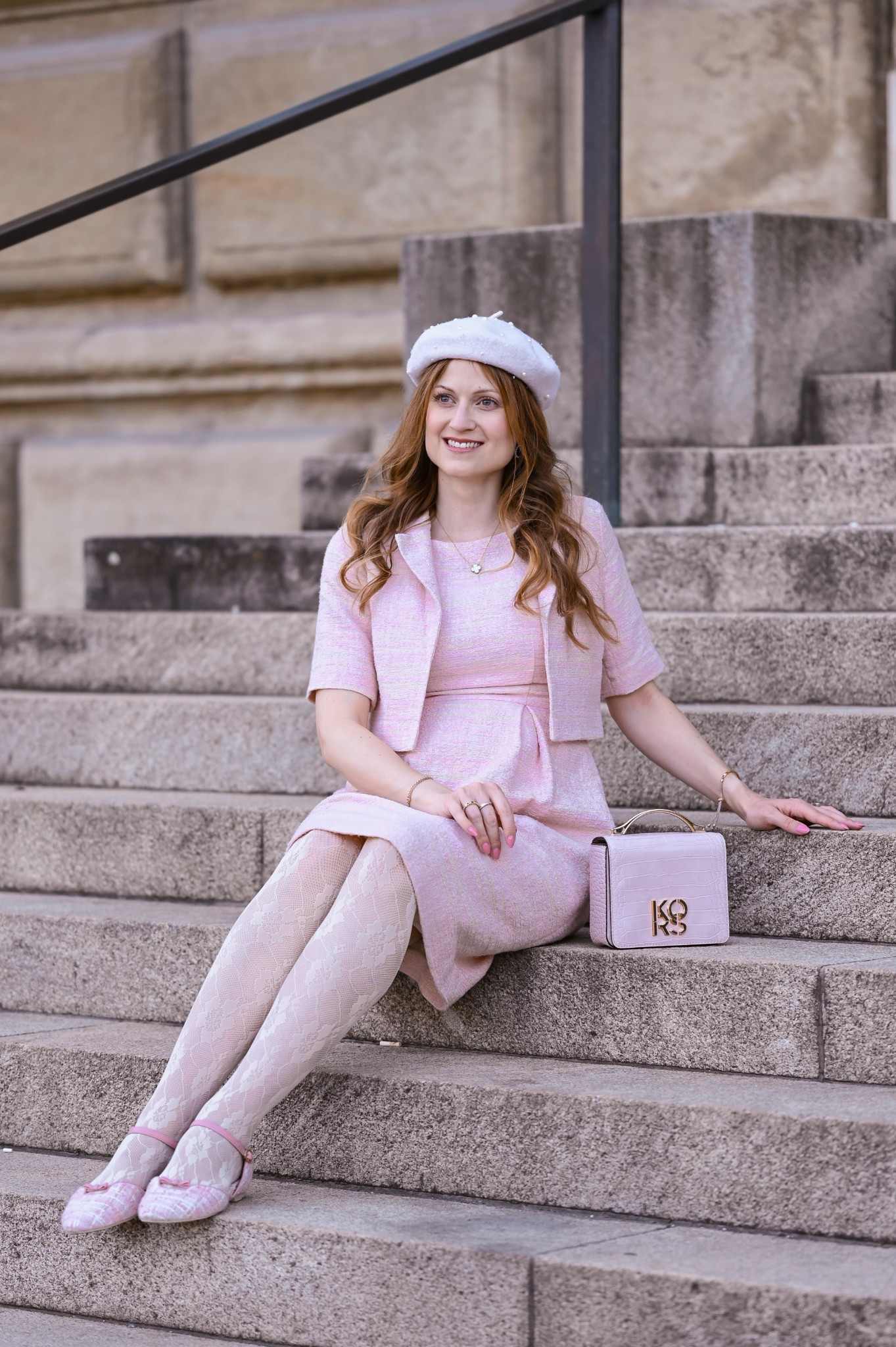 Pink set 💗🎀

Pink boucle set consisting of new length dress and cropped jacket with elbow length sleeves – Hallhuber
Off white beret with pearls – H&M
Cream floral lace tights – Calzedonia
Pink boucle ballet flats – Charlie Stone
Small light pink croc effect handbag with top handle – Michael Kors

If any of these aren’t current or available, I’ve linked alternatives. 🤍

#LTKmaternity #LTKeurope #LTKFashionMonth