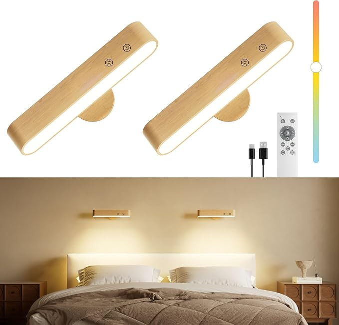 Rechargeable LED Wall Sconces Set of Two,Wall Lights for Bedroom with Remote Control and Touch,36... | Amazon (US)