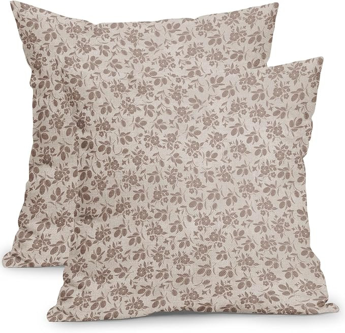 Vintage Floral Pillow Covers 18x18 Inch Brown and Beige Block Print Outdoor Decorative Throw Pill... | Amazon (US)